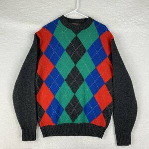 Vtg Thane Sweater Mens XL Multicolor 100% Shetland Wool Argyle Crew Neck Grandpa